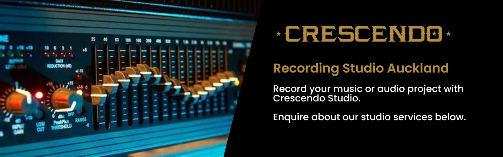 Music recording desk with Crescendo studio logo